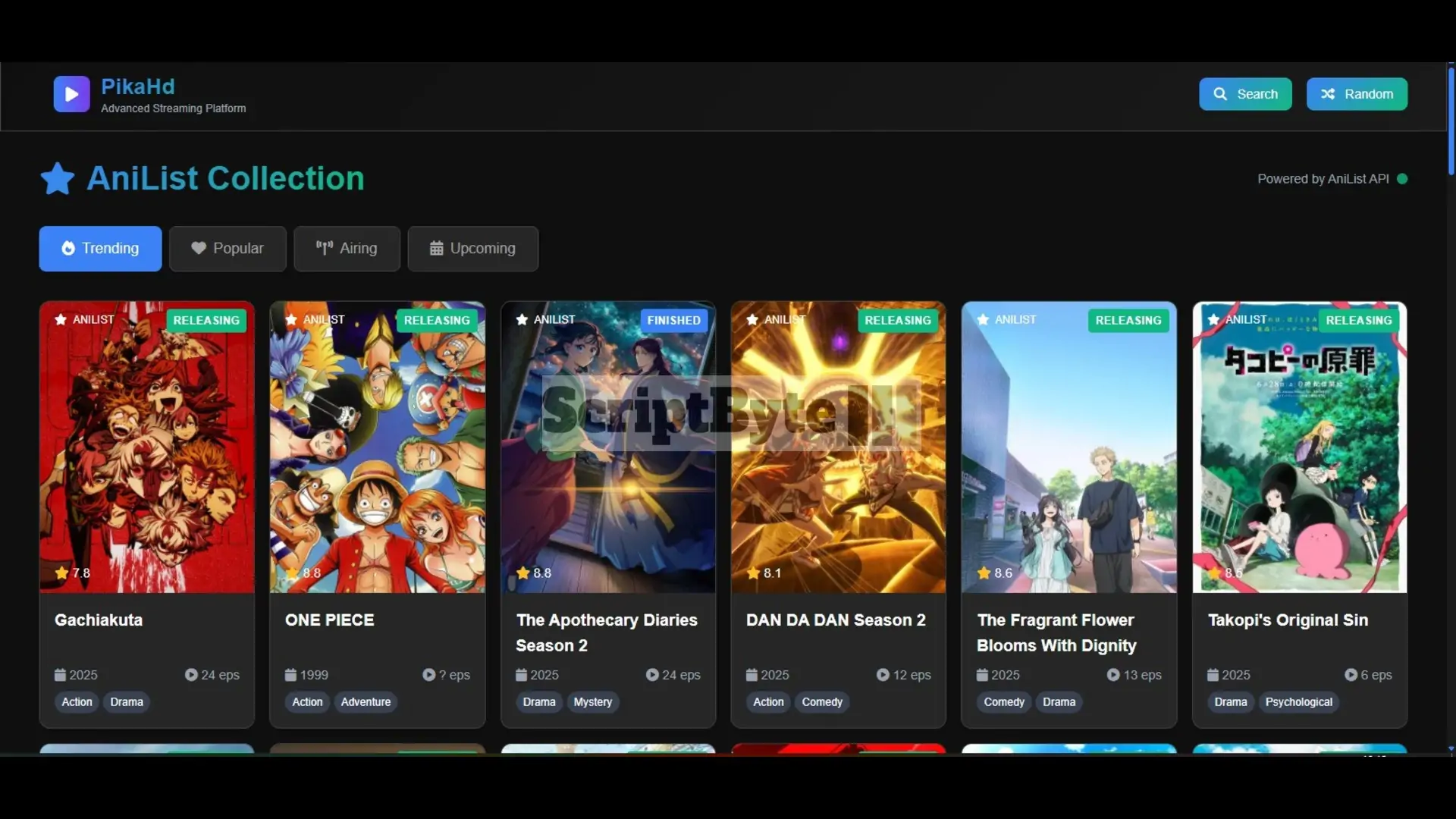 Pikahd - Automatic anime streaming website with both anilist and tmdb