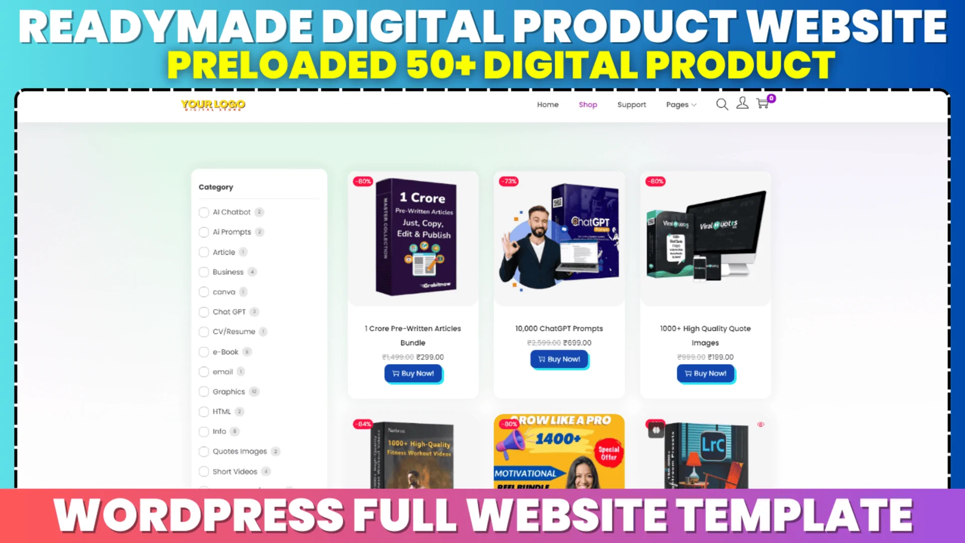 Ready-Made Digital Product Selling Website with 50+ Preloaded Digital Products